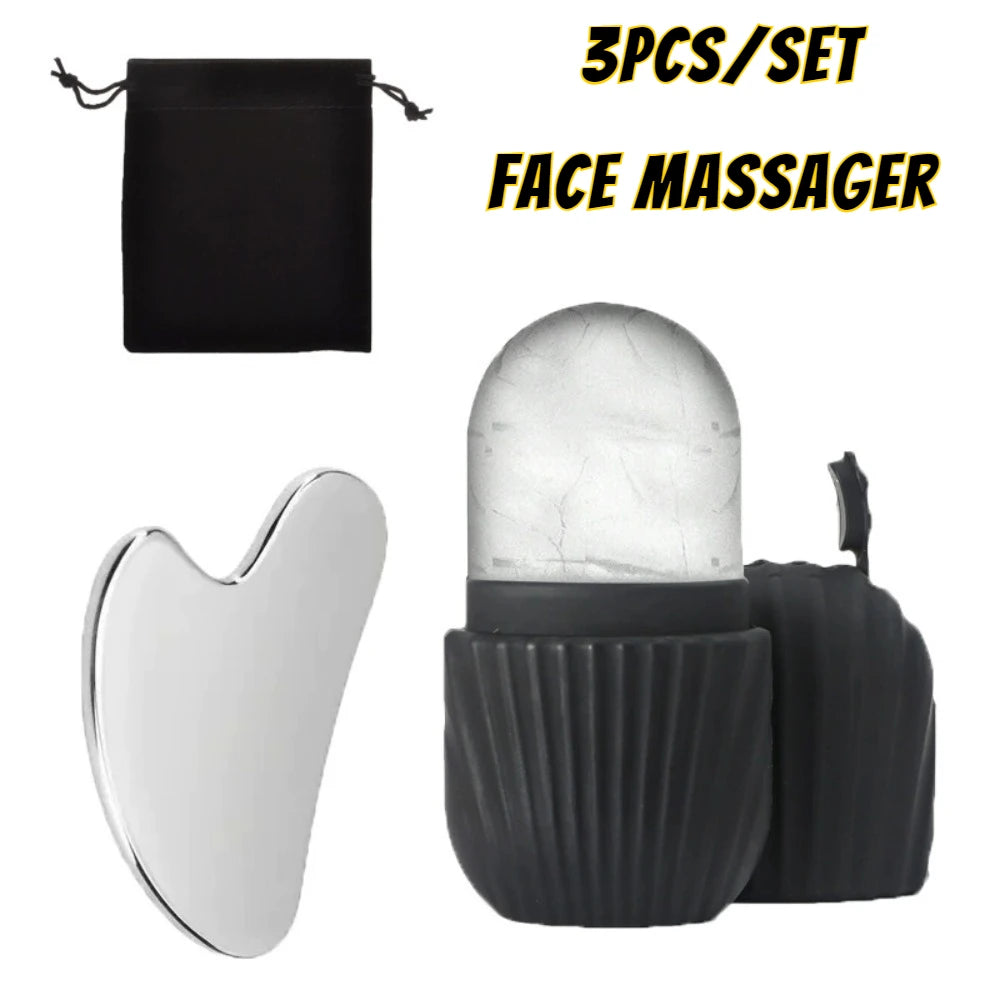 Stainless Steel Gua Sha & Ice Roller – Facial Massage Tools